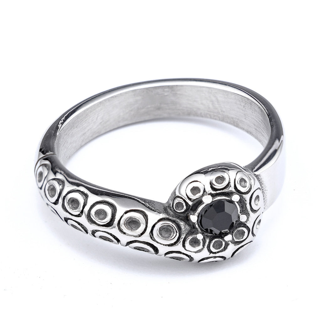 Fierce Animal Series Snake-Inlaid Black Diamond Titanium Ring
