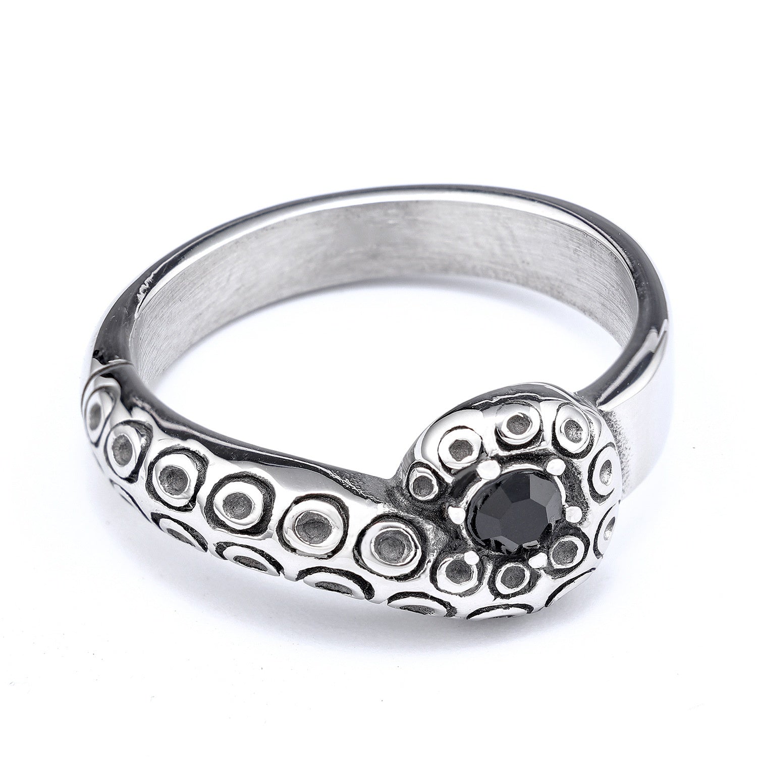 Fierce Animal Series Snake-Inlaid Black Diamond Titanium Ring