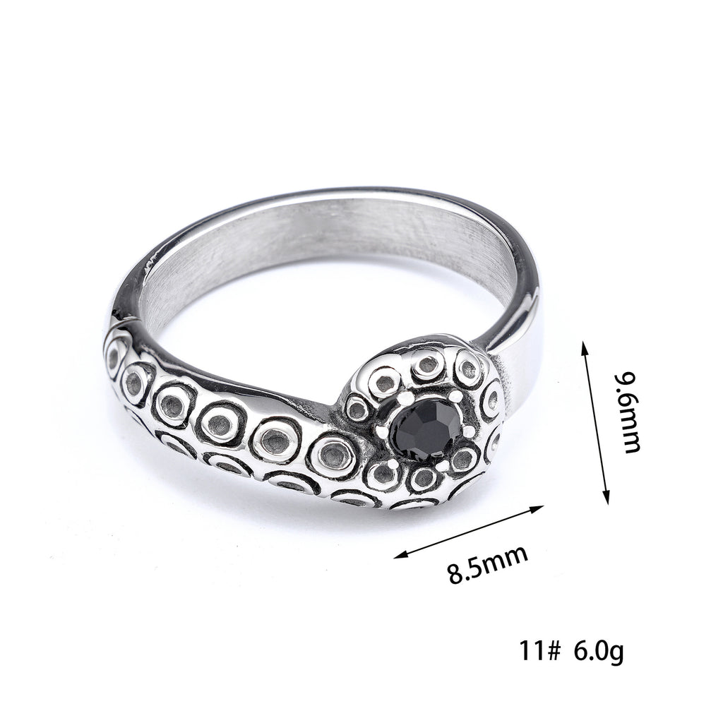 Fierce Animal Series Snake-Inlaid Black Diamond Titanium Ring