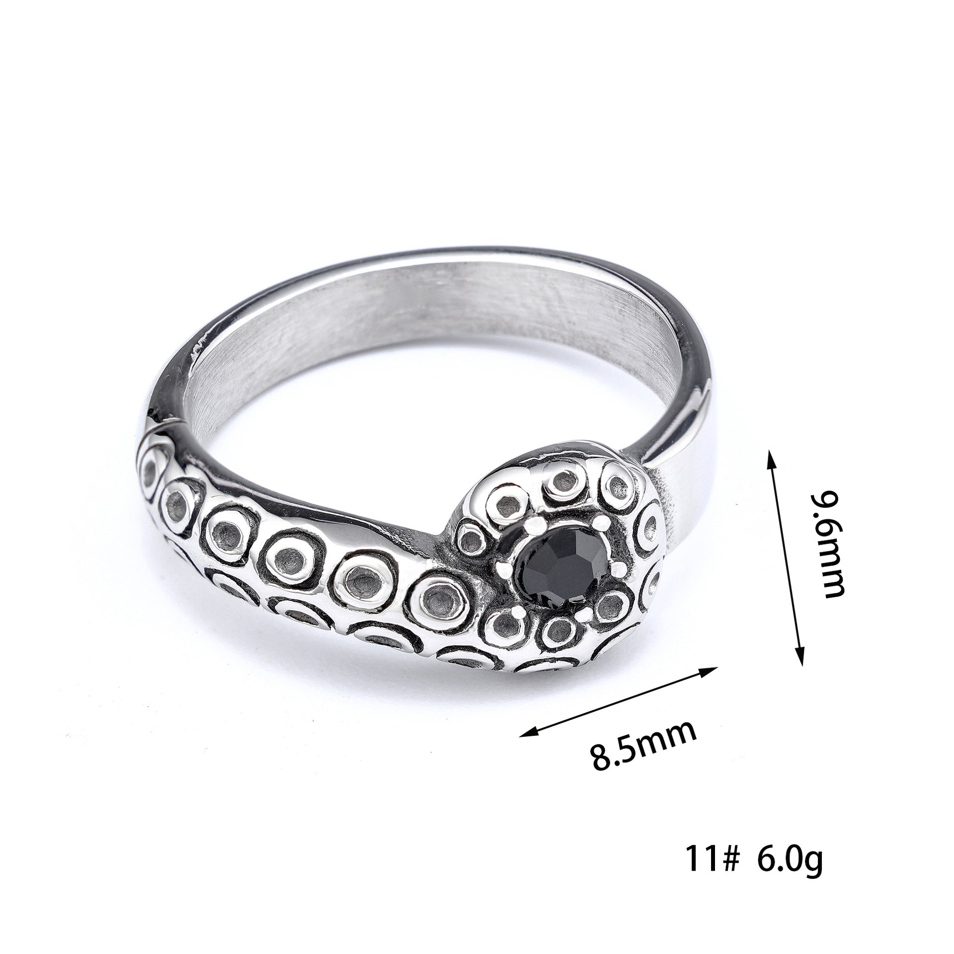 Fierce Animal Series Snake-Inlaid Black Diamond Titanium Ring