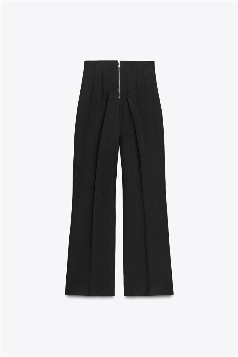 Slimming High-waisted Pants With Zip Decoration
